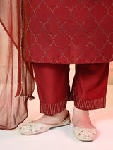 Plus Size Maroon Ceroski Kurta Set with Dupatta