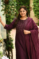 Plus Size Embellished Kurta Pant Set with Dupatta