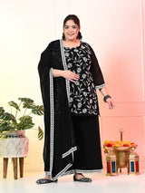 Plus Size Black Sequin Embroidered Kurta Set with Dupatta