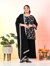 Plus Size Black Sequin Embroidered Kurta Set with Dupatta