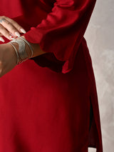 Crimson Maroon Relaxed Fit Scalloped Rayon Kurta