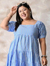 Blue Skies Striped Cotton Midi Dress