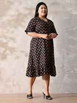 Midnight Petal Royale Cotton Dress with Soft Flare Silhouette