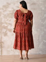 Rust Bloom Cotton Tiered Midi Dress