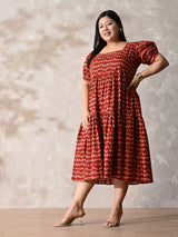 Rust Bloom Cotton Tiered Midi Dress