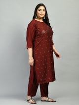 Plus Size Sparkling Maroon Kurta Set