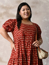 Rust Bloom Cotton Tiered Midi Dress