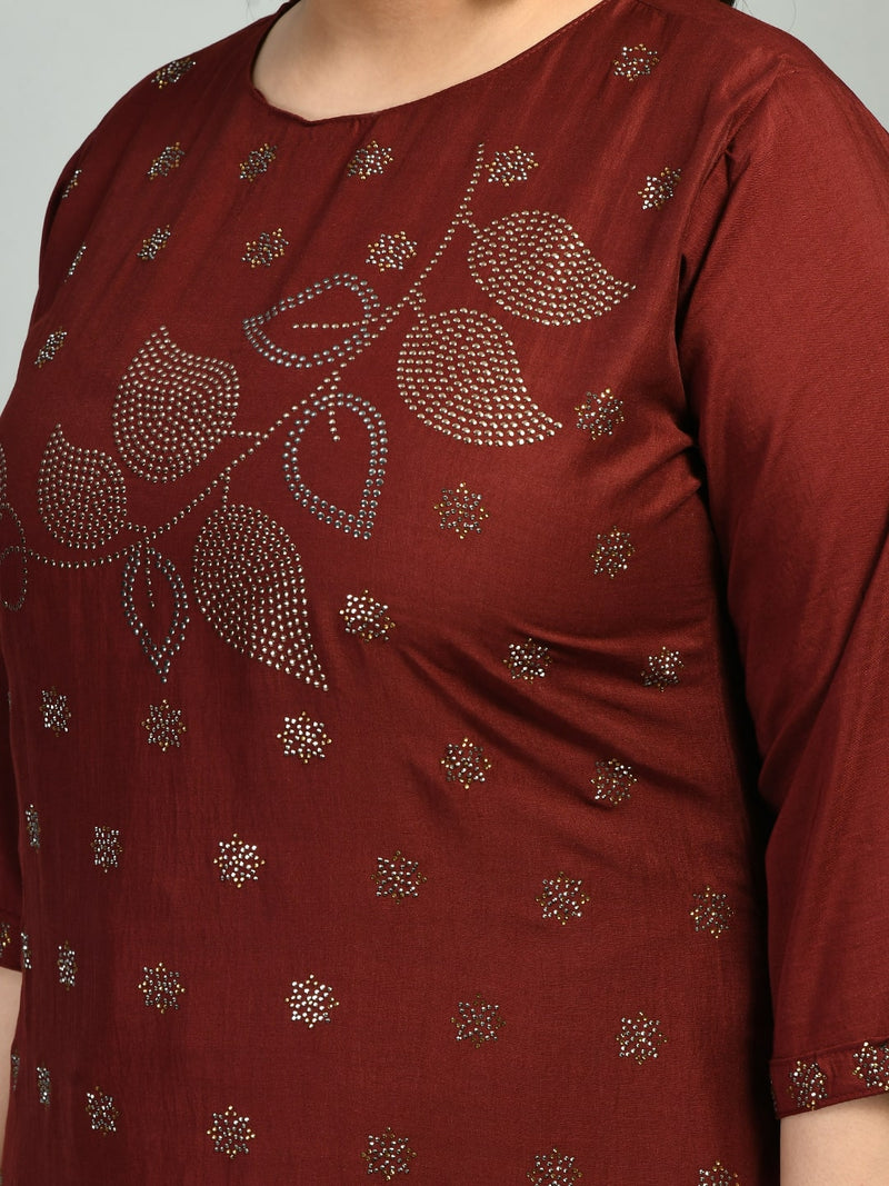 Plus Size Sparkling Maroon Kurta Set