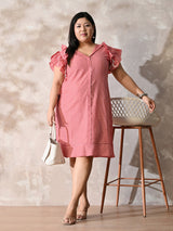 Red Gingham Ruffle Sleeve Cotton Dress
