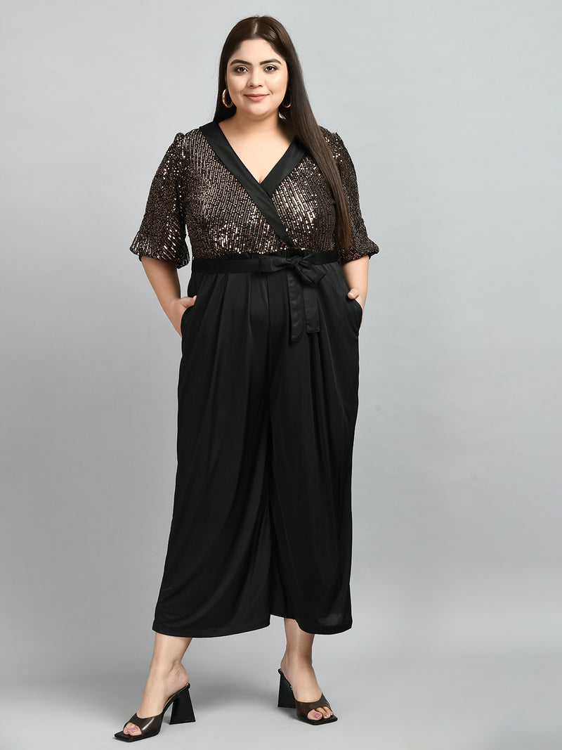 Plus Size Black Sequin Jumpsuit