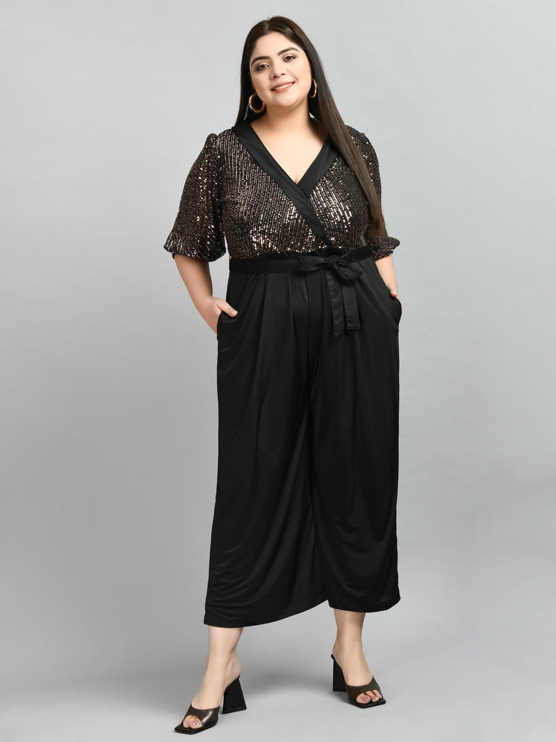 Plus Size Black Sequin Jumpsuit