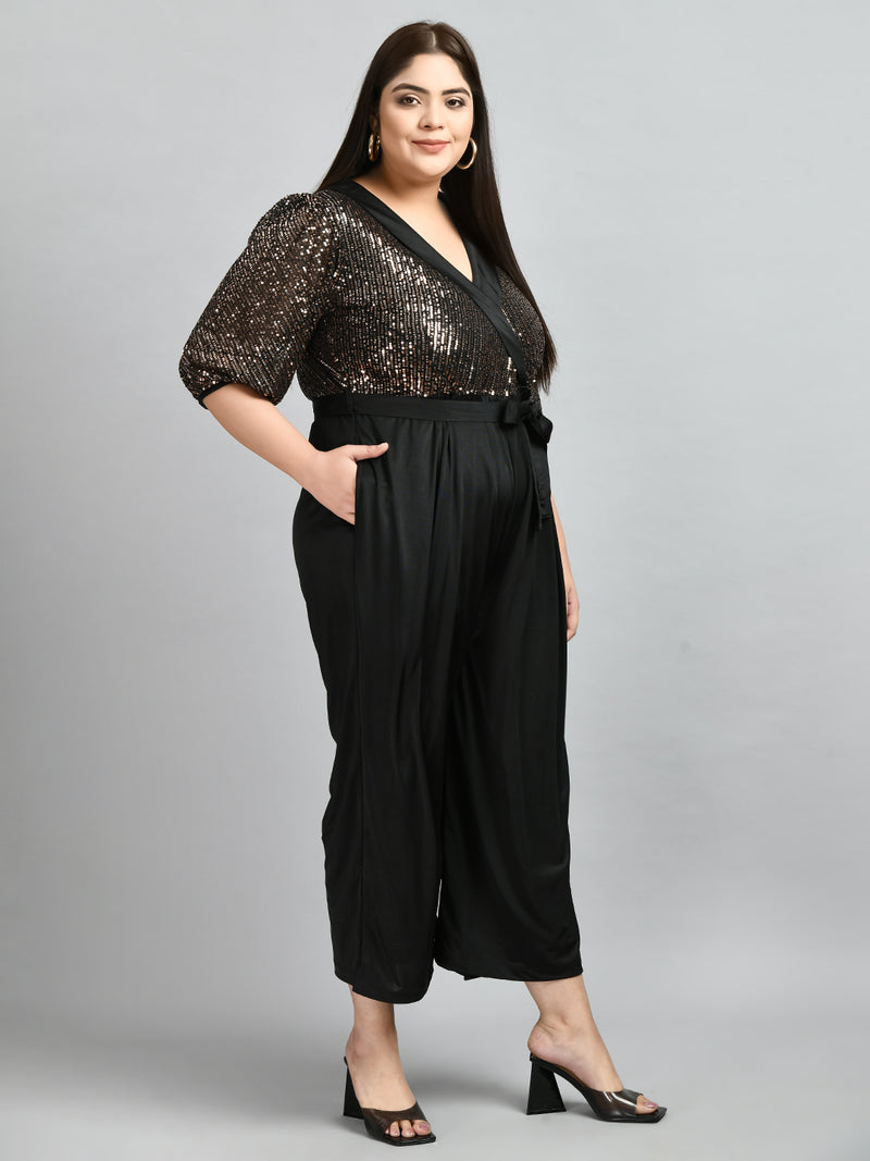 Plus Size Black Sequin Jumpsuit