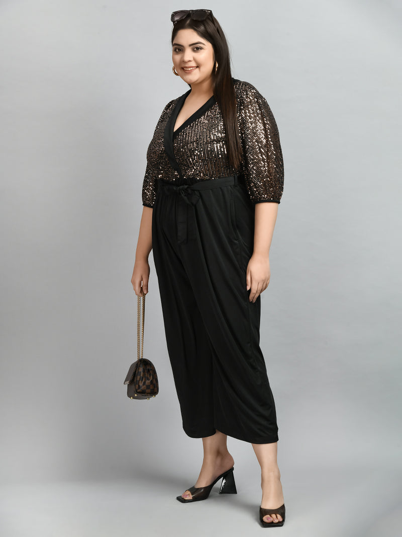 Plus Size Black Sequin Jumpsuit