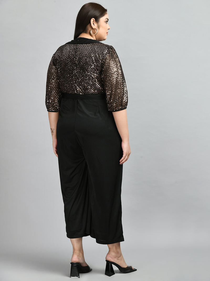 Plus Size Black Sequin Jumpsuit