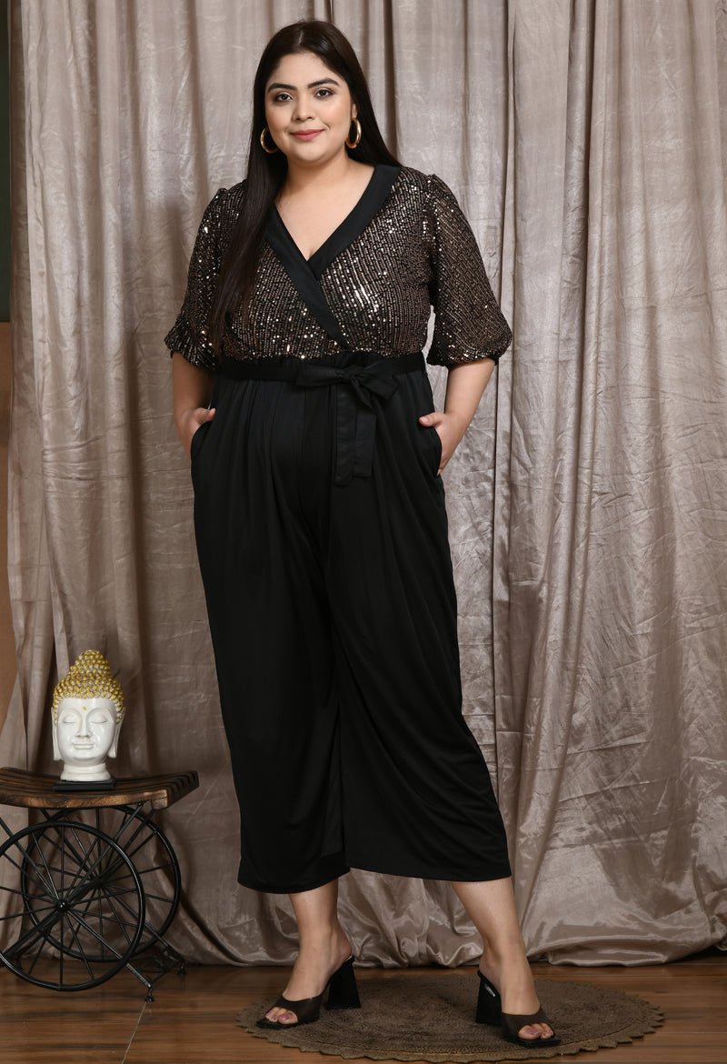 Black sequin jumpsuit plus size online