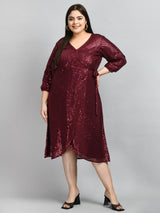 Plus Size Wine Sequence Wrap Dress