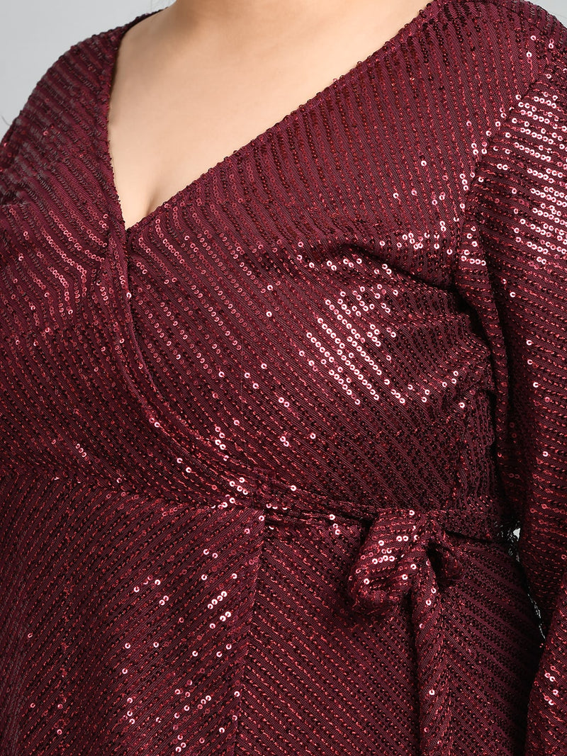 Plus Size Wine Sequence Wrap Dress –