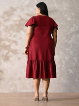 Scarlet Shine Royale Lycra Midi Dress with Flowy Hemline