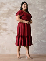 Scarlet Shine Royale Lycra Midi Dress with Flowy Hemline