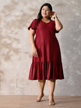 Scarlet Shine Royale Lycra Midi Dress with Flowy Hemline