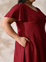 Scarlet Shine Royale Lycra Midi Dress with Flowy Hemline