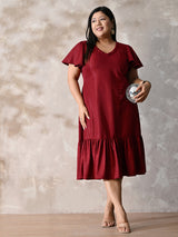 Scarlet Shine Royale Lycra Midi Dress with Flowy Hemline
