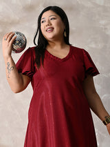Scarlet Shine Royale Lycra Midi Dress with Flowy Hemline