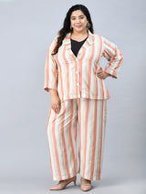 Formal White & Pink Striped Co-ord Set
