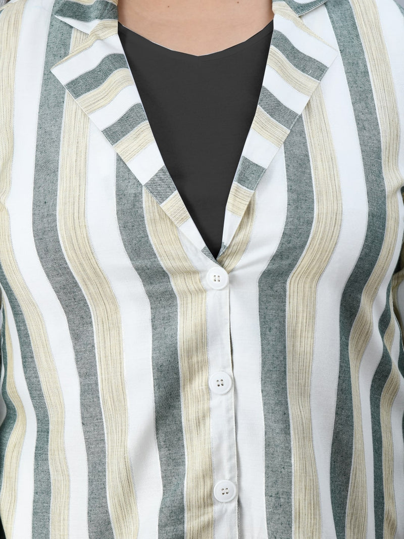 Formal White & Green Striped Co-Ord Set