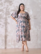 Petal Muse Premium Rayon Dress with Smocked Waist & Slit Detail