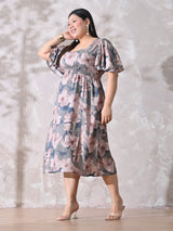 Petal Muse Premium Rayon Dress with Smocked Waist & Slit Detail