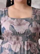 Petal Muse Premium Rayon Dress with Smocked Waist & Slit Detail