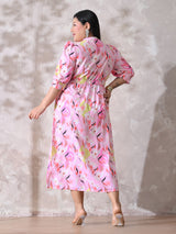 Pink Petal Muse Moss Crepe Dress with Relaxed Silhouette