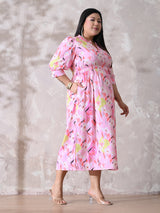 Pink Petal Muse Moss Crepe Dress with Relaxed Silhouette
