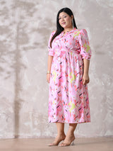 Pink Petal Muse Moss Crepe Dress with Relaxed Silhouette