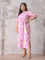 Pink Petal Muse Moss Crepe Dress with Relaxed Silhouette