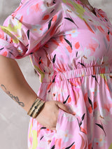 Pink Petal Muse Moss Crepe Dress with Relaxed Silhouette