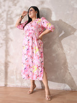 Pink Petal Muse Moss Crepe Dress with Relaxed Silhouette