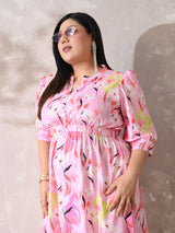 Pink Petal Muse Moss Crepe Dress with Relaxed Silhouette