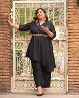 Plus Size Crystal Black Embellished Co-Ord Set with Belt