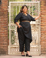 Plus Size Crystal Black Embellished Co-Ord Set with Belt