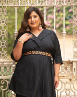 Plus Size Crystal Black Embellished Co-Ord Set with Belt