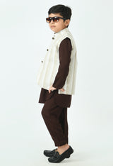 Boys Brown Kurta & Pyjamas with Nehru Jacket