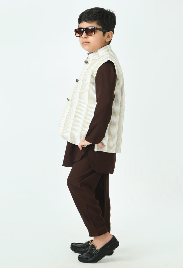 Boys Brown Kurta & Pyjamas with Nehru Jacket