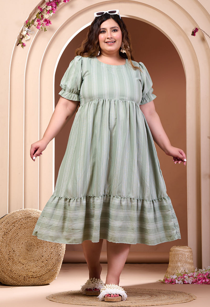 Plus Size Pista Green Striped Midi Dress