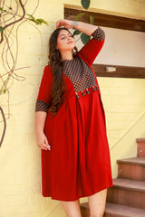 Plus Size Rustique Maroon Ethnic Patch Dress