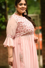 Lovely Pink Embroidered Nyraa Kurta Set with Embroidered Dupatta