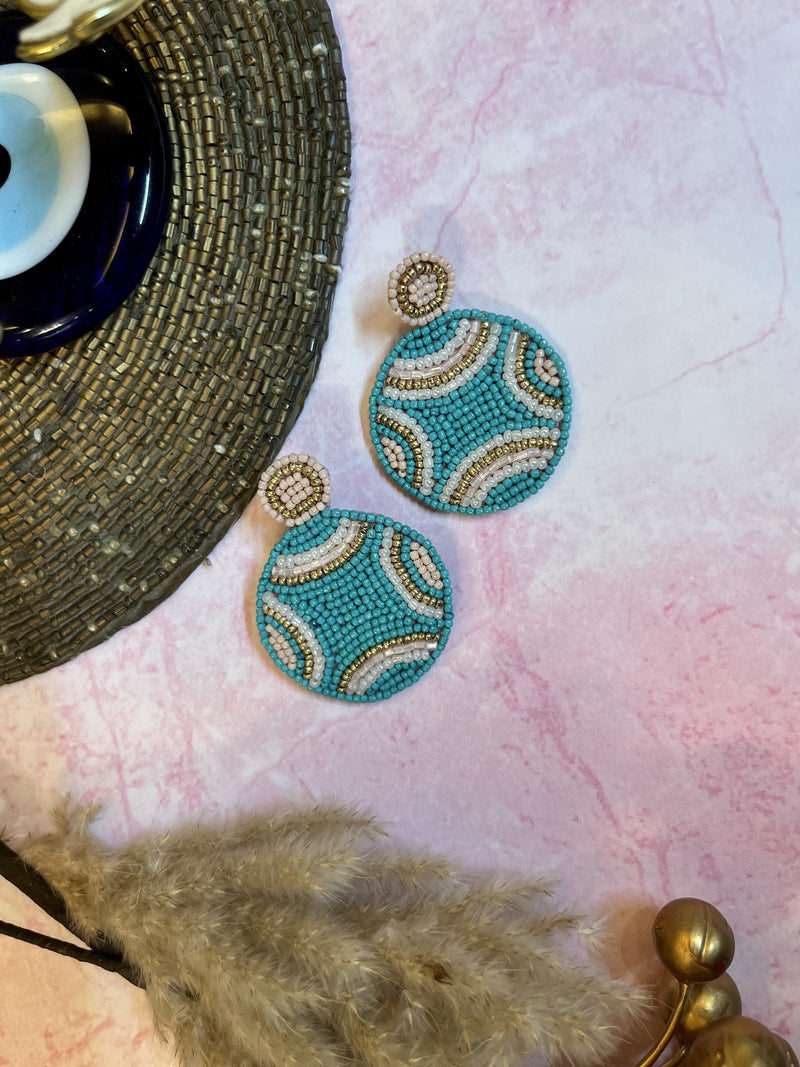 Tri Ladder Turquoise Beaded Earrings