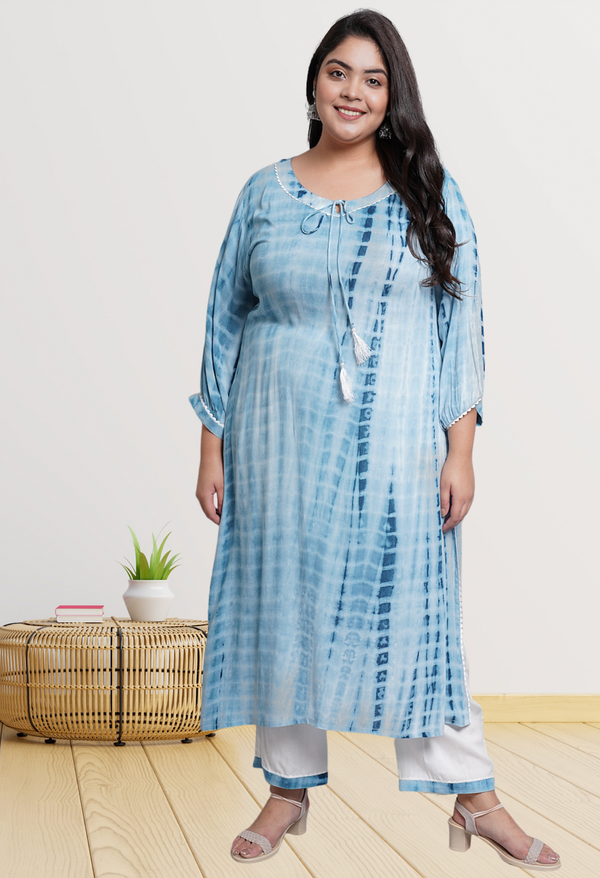 Plus Size Blue Tie Dye Kurta Pant Set