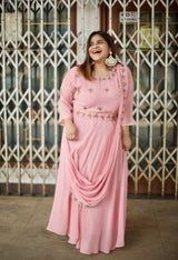 Baby Pink Embellished Drape Saree with Belt